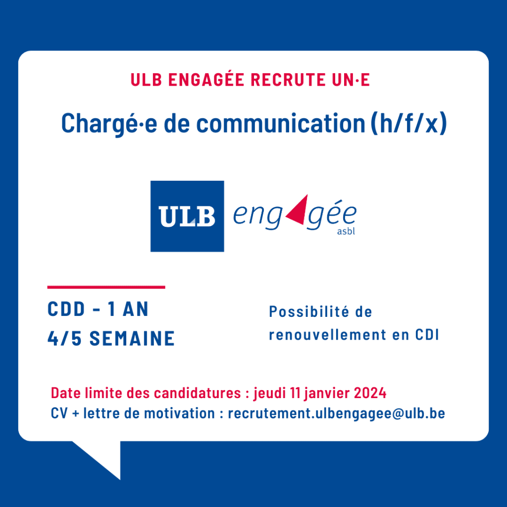 ULB Engagée recrute un·e chargé·e de communication